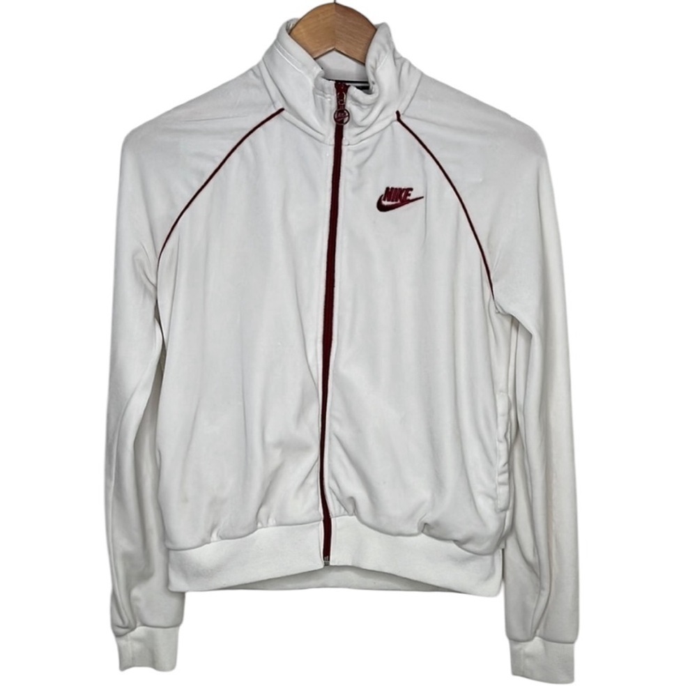 Nike White Velour Zip Tracksuit Jacket Women Size M Blemish